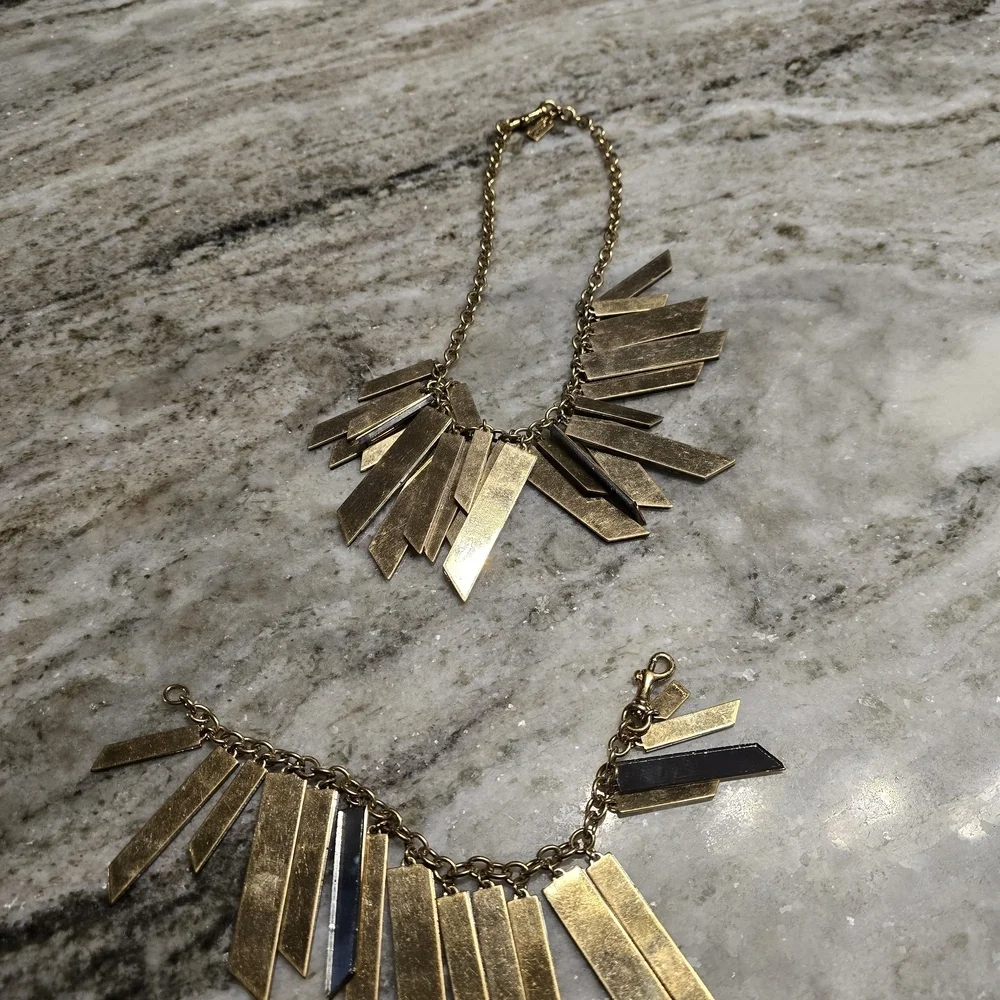 Coach Gold and Mirrored Brass Necklace/Bracelet Set
